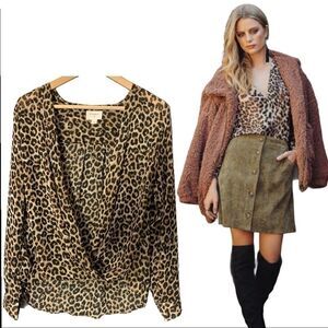 Leopard Print Top Everly Sheer Open Front Surplice